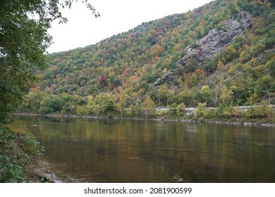 The view the hill with fall foliage near Delaware Water Gap, Poconos, Pennsylvania, U.S.A