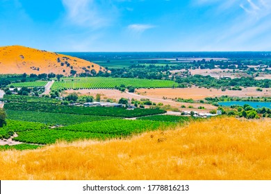  A View From A Hilltop Of The San Joaquin Valley On A Typical Clearing Foggy Day. It Is A Central California Valley That Is Known For It's Agriculture And Tule Fog.