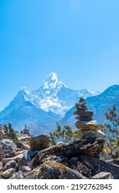 view of Himalayan Mountains from Nangkar Tshang View Point, Dingboche, Sagarmatha national park, Everest Base Camp 3 Passes Trek, Nepal. Travel and nature concept. Selective focus - Shutterstock ID 2192762845