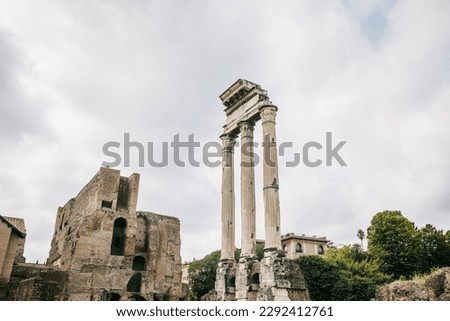 View of the historic and ancient Roman Forum in Rome, Italy on a cloudy day