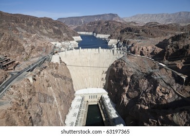 View Of Historic Hoover Dam From The Newly Opened Bypass Highway Bridge.