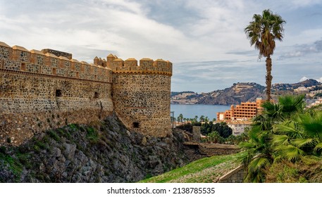 View of historic Saint Michael castle on the Mediterranean coast of Almuñecar, Spain. - Shutterstock ID 2138785535