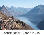 View of the historic village Bre on the mountain Monte Bre near Lugano in Switzerland