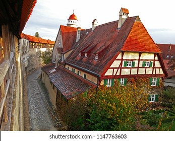 A view of the historic wall and old houses of Rothenberg on Tauber in Germany