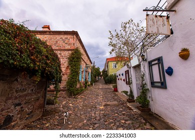 View of historical buildings and stone streets on Alibey Island. Ayvalik, Balikesir. kopya. - Shutterstock ID 2233341003