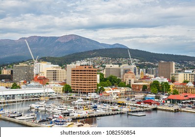 View of the Hobart from  sea, capital of Australia's island state of Tasmania at the noon.
