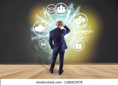 View of a Home button of a technology interface surrounded by application - technology app concept