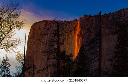 The view of Horsetail Fall, located in Yosemite National Park in California 