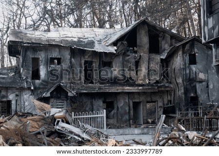 A view of a house completely burned down by a forest fire near Gyeongpodae in Gangneung, South Korea, on April 11, 2023.
