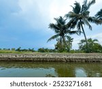 View from the houseboat cruise along the Alappuzha backwaters in the indian state of Kerala. Referred to as the Venice of the East.