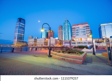 View From Hudson River Waterfront Walkway In Jersey City