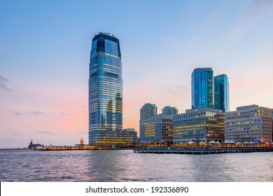 View From Hudson River Waterfront Walkway In Jersey City.