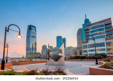 View From Hudson River Waterfront Walkway In Jersey City.