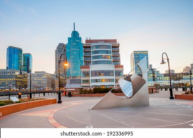 View From Hudson River Waterfront Walkway In Jersey City.