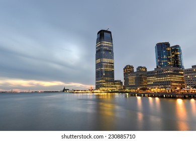 View From Hudson River Waterfront Walkway In Jersey City.