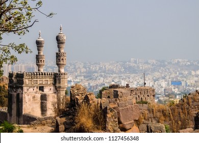 View Of Hyderabad Cityscape From Golkonda Fort Walls.