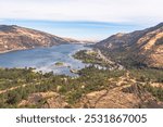 View of I-84 and beautiful Columbia River Gorge from Rowena Crest in Oregon