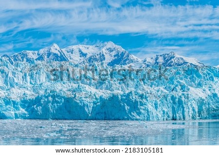 A view of the ice wall of the Hubbard Glacier in Alaska in summertime