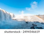 View of the Iguazu Falls, border between Brazil and Argentina. The falls are one of the seven wonders of the world and are located in the Iguaçu National Park, a UNESCO World Heritage Site.