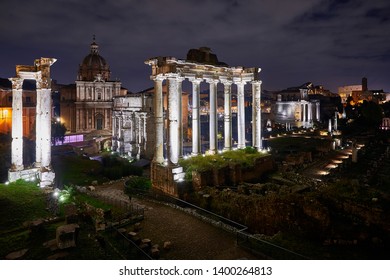 View Of Imperial Fora By Night, Rome