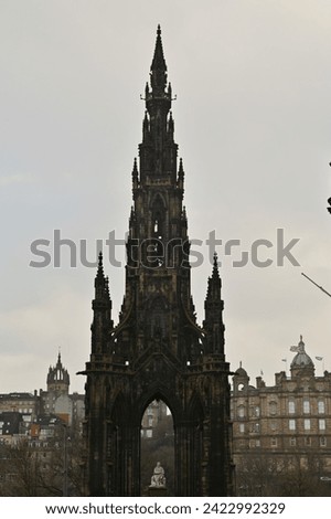 A view of the impressive gothic style Scott Monument in the heart of the city of Edinburgh