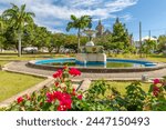 View of Independence Square and Immaculate Conception Catholic Co-Cathedral, Basseterre, St. Kitts and Nevis, West Indies, Caribbean, Central America