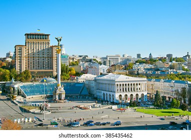 View of Independence Square (Maidan Nezalezhnosti) in Kiev, Ukraine - Shutterstock ID 385435462