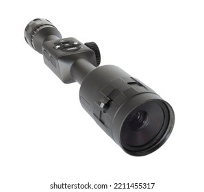 View Of An Infrared Night Vision Rifle Scope At An Angle Isolated On White