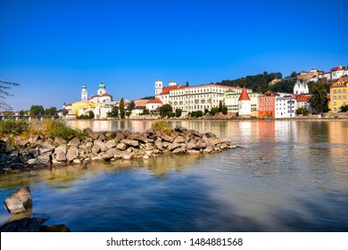 View From The Inn Waterside To The Historic City Of Passau, Germany