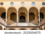 View of the inner courtyard at the Archaeological Civic Museum in Bologna, Italy