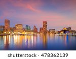 View of Inner Harbor area in downtown Baltimore Maryland USA