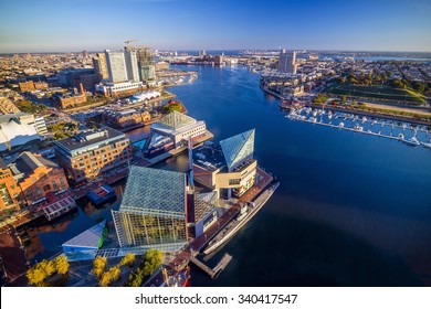 View of Inner Harbor area in downtown Baltimore Maryland USA