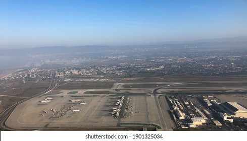 View from inside of an airplane while flying