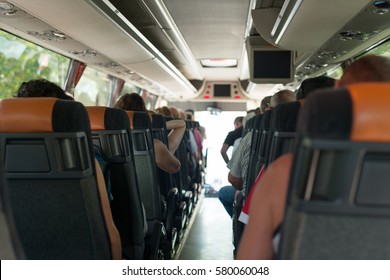 View from inside the bus with passengers. - Shutterstock ID 580060048