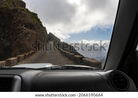 View from inside a car on the Estrada da Corda road, Santo Antao, Cape Verde