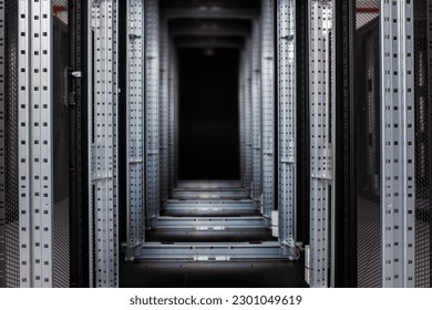 View inside the data center racks under construction.