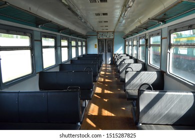 View Of The Inside Of An Electric Train Car. Old Train.