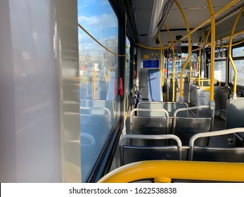 the view inside an empty bus