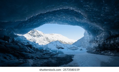 The view from inside an ice cave
