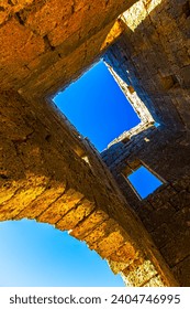 View of the inside of the Observation Tower. Sillyon Ancient City, December 20, 2023. Antalya, Turkey.
