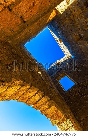 View of the inside of the Observation Tower. Sillyon Ancient City, December 20, 2023. Antalya, Turkey.