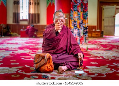 The view inside the old ancient buddhist monastery in Larung Gar on Tibet.