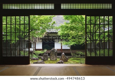 View from inside on japanese garden in Kyoto