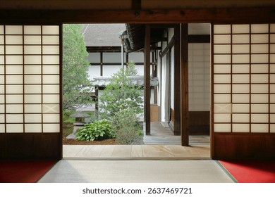 View from inside Unryu-in buddhist temple in Kyoto, Japan
