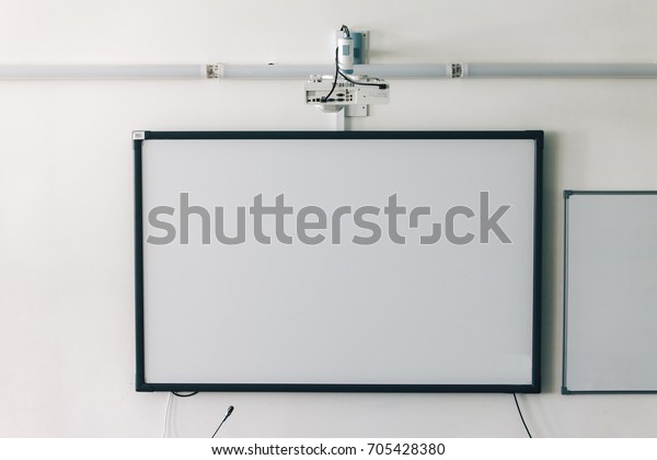 view of an interactive board with a white display\
and some icons.
