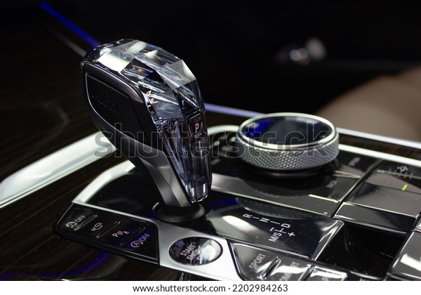 View of the interactive panel of a modern car.\
BMW x7 (August 25, 2022,\
Ukraine)