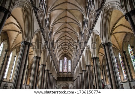 View of the interior of the central nave of Salisbury Cathedral, a magnificent example of the early English Gothic style. England