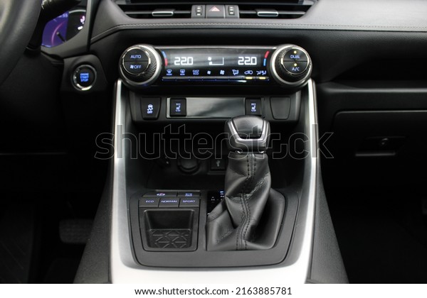 View of the interior of\
a modern car.