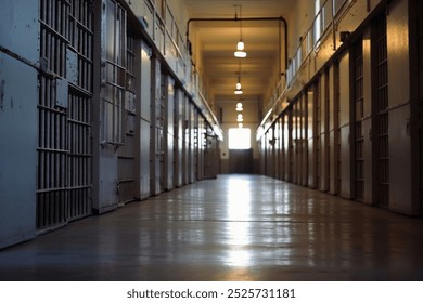 View into a jail with lots of cells