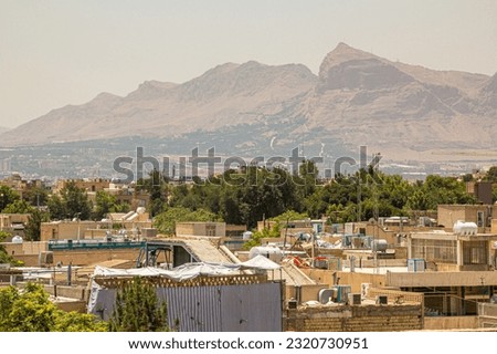 View of Isfahan with surrounding mountains, Iran